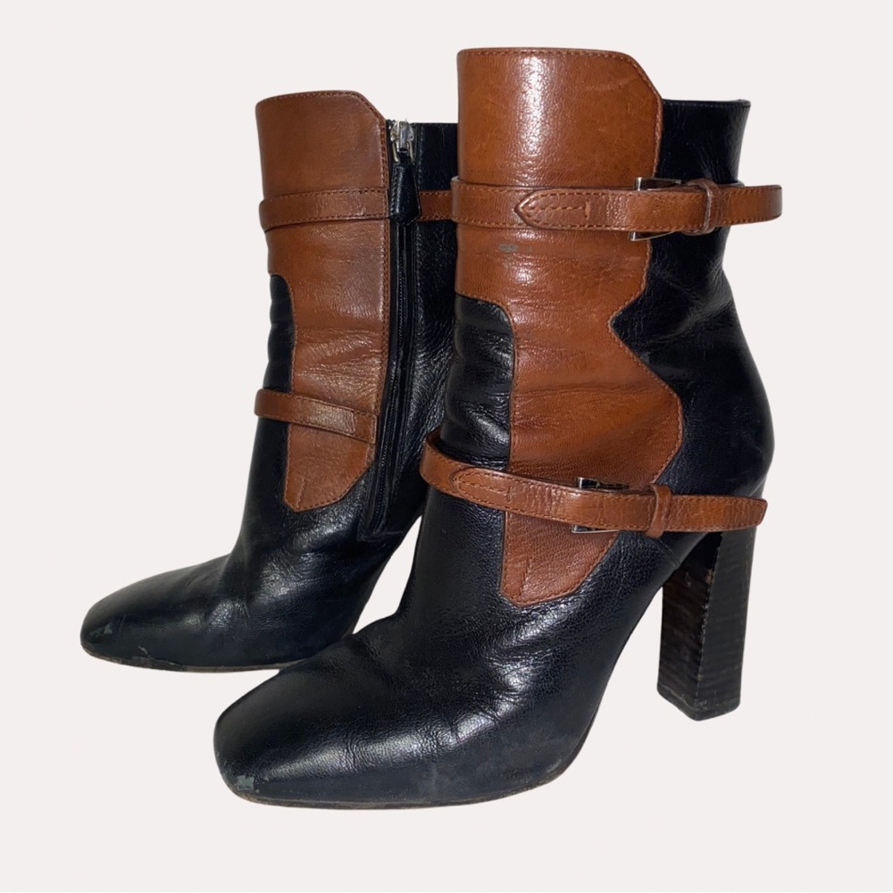 PRADA Black and Brown Leather Ankle Boots